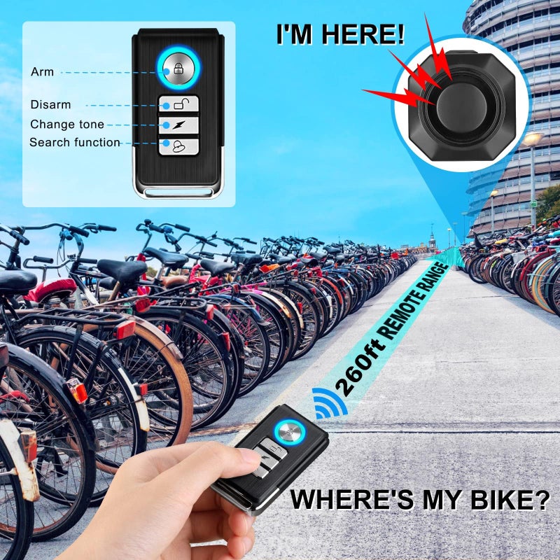 wsdcam WSDCAM Rechargeable Electric Bike Horn Alarm with Remote, 110dB Loud Bike Horn for Adults Waterproof Bicycle Horn with Vibration Bicycle Alarm Anti theft Electric Scooter Bike Accessories  - Image 5