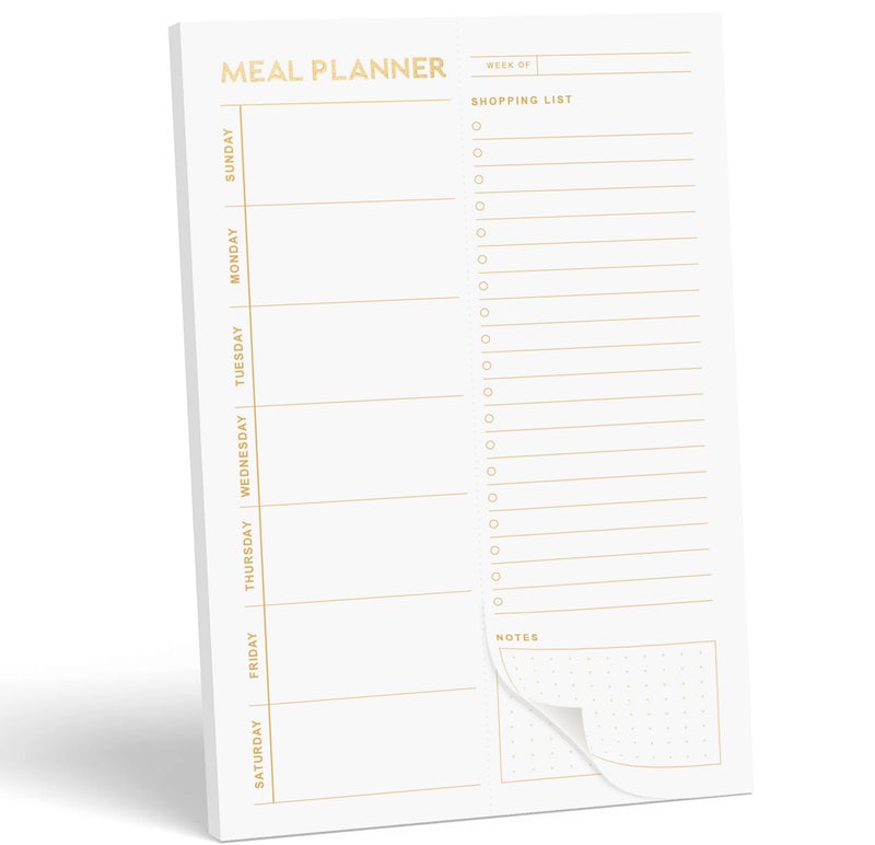 Paper Play Matte Gold Foil Magnetic Meal Planning Pad for Fridge 52 Undated Tear-off Sheets, 6x9 Inch Meal Planner & Grocery List with Magnet, Weekly Meal Planner with Tear Off Shopping List - Image 1
