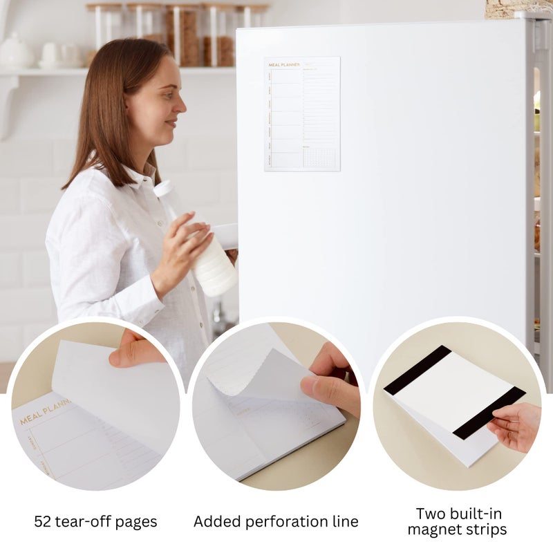 Paper Play Matte Gold Foil Magnetic Meal Planning Pad for Fridge 52 Undated Tear-off Sheets, 6x9 Inch Meal Planner & Grocery List with Magnet, Weekly Meal Planner with Tear Off Shopping List - Image 4