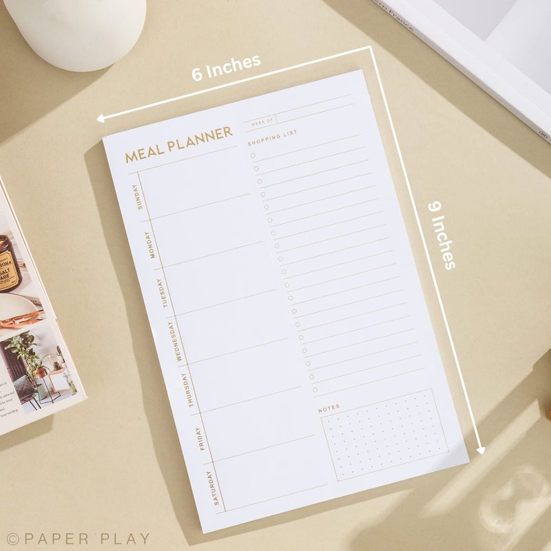 Paper Play Matte Gold Foil Magnetic Meal Planning Pad for Fridge 52 Undated Tear-off Sheets, 6x9 Inch Meal Planner & Grocery List with Magnet, Weekly Meal Planner with Tear Off Shopping List - Image 3
