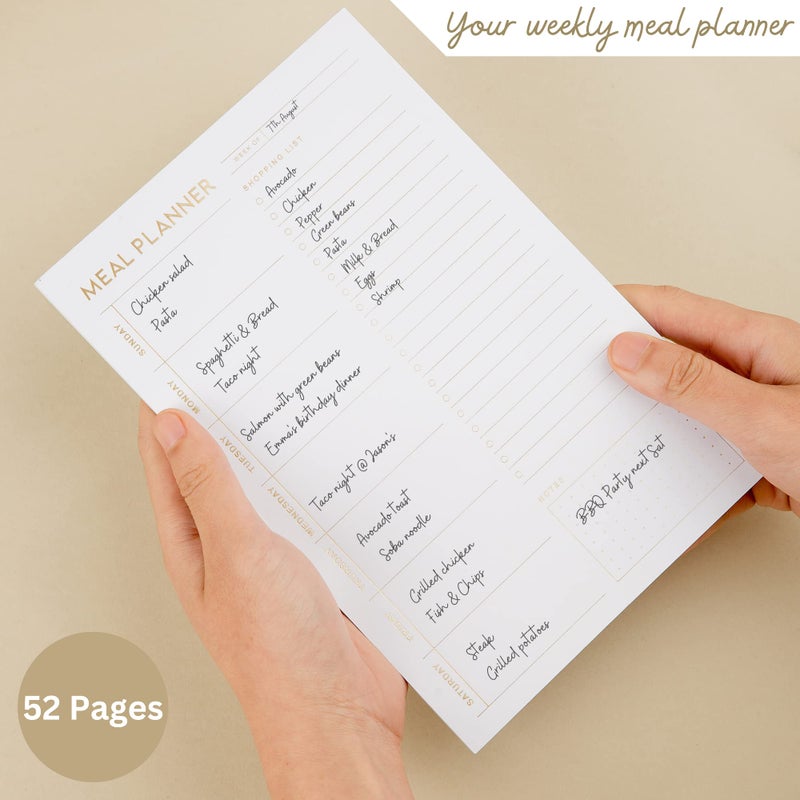 Paper Play Matte Gold Foil Magnetic Meal Planning Pad for Fridge 52 Undated Tear-off Sheets, 6x9 Inch Meal Planner & Grocery List with Magnet, Weekly Meal Planner with Tear Off Shopping List - Image 5