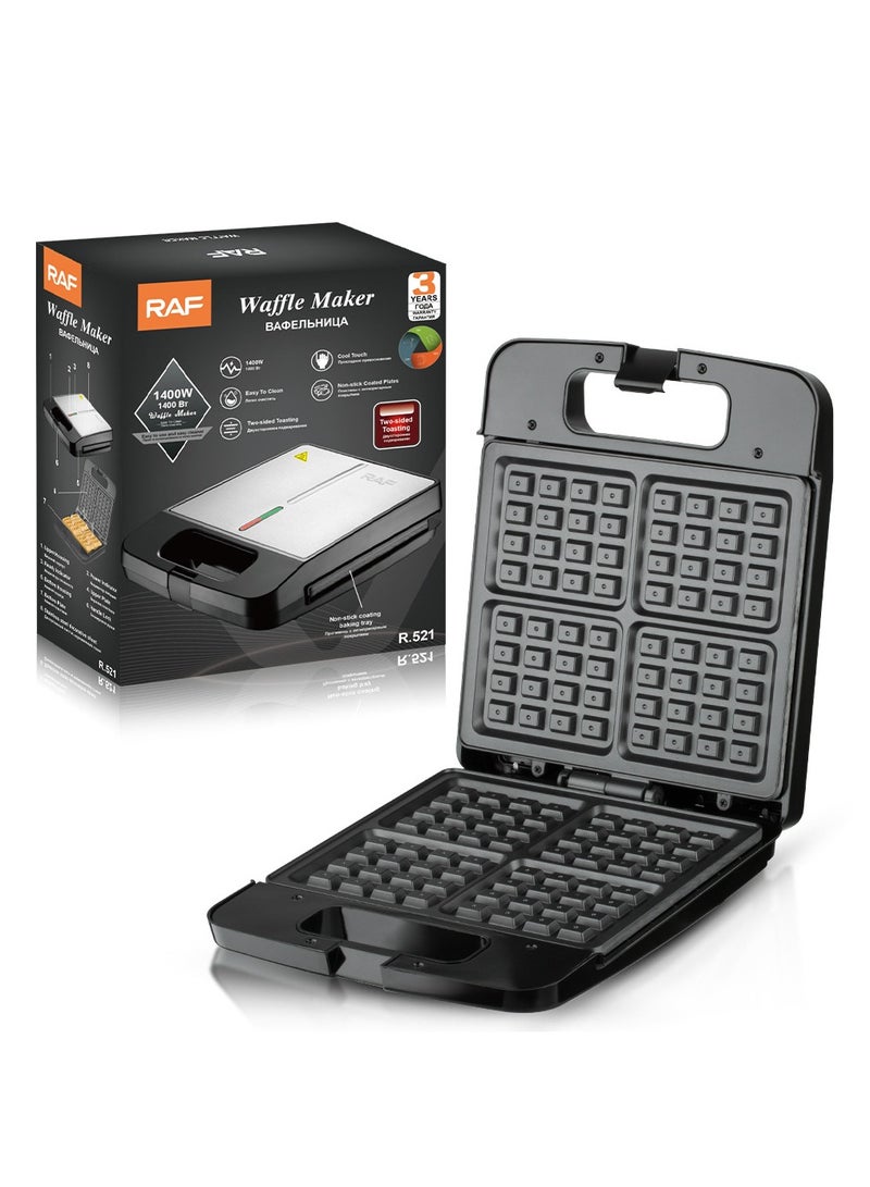 آر إيه أف صانعة الوافل الكهربائية 4 شرائح، محمصة ساندويتش مع ألواح غير لاصقة، مقبض بارد الملمس، تصميم صغير الحجم لوجبات الإفطار والوجبات الخفيفة السريعة - Image 1