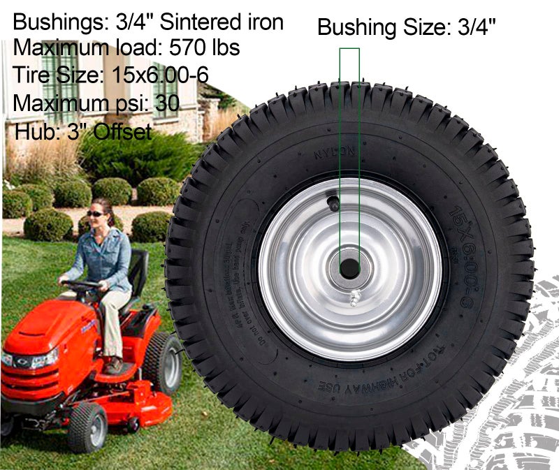 CMOOD 15x6.00-6 Lawn Mower Tire and Wheel Front Tire Compatible with John Deere Craftsman Husqvarna Riding Mowers Lawn Tractors - Image 3