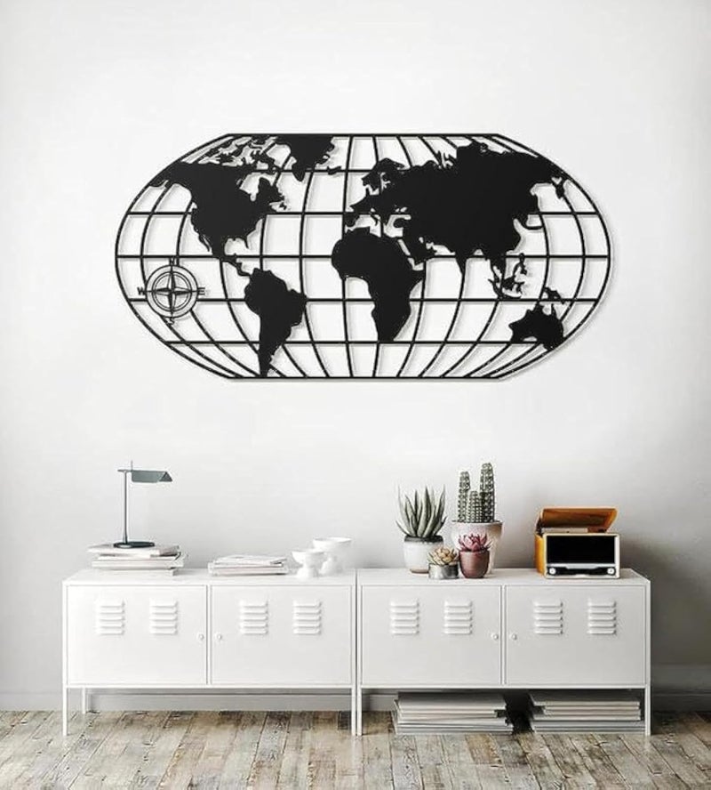 Eh World Map Wall Art 120x66cm Black WQ.WA36.02