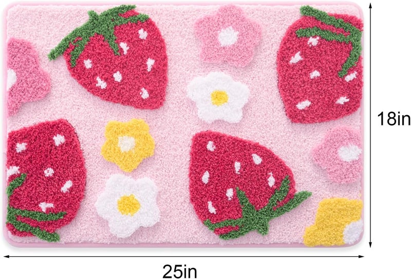 ANYBAR Pink Bathroom Rugs Cute Strawberry Flower Bath Mat Bathroom Accessories, Funny Colorful Non Slip Floor Bath Rug Machine Washable Bathmat Soft Microfiber Carpet for Shower, Bathtub (18x25 inch) - Image 2