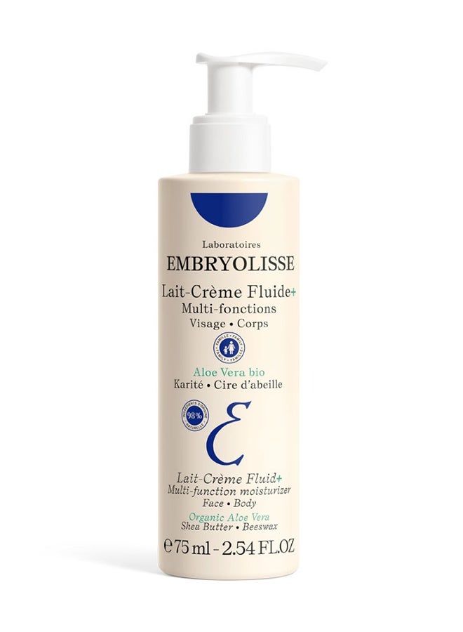 Embryolisse Lait-Crème Fluid+ (75 ml) – 6-in-1 Daily Face & Body Moisturizer for Dry & Dehydrated Skin, with Organic Aloe Vera & Shea Butter, Helps Hydrate, Nourish & Soften Skin, Makeup Primer & Remover - Image 1