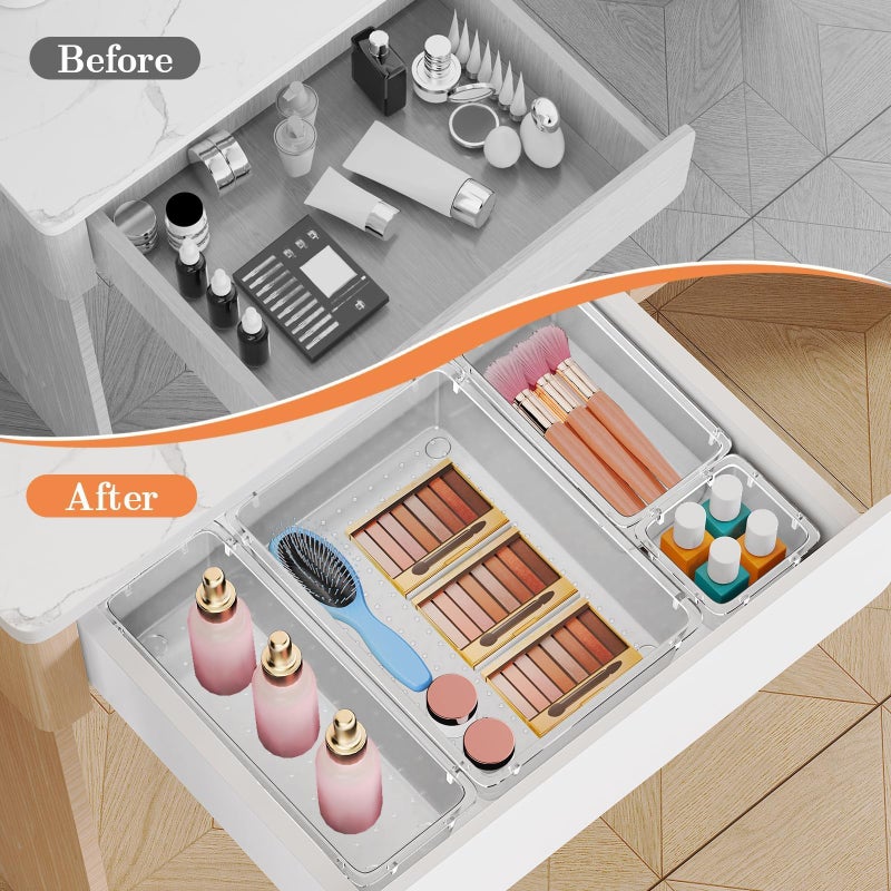 SpaceHacks 25 PCS Plastic Drawer Organizer Set, 4-Size Versatile Organizer Trays & storage Bins for Makeup, Jewelry, and Gadgets in Bathroom, Bedroom and Office,Clear White - Image 4