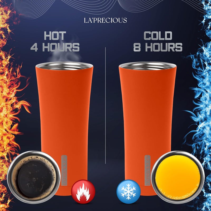 LA' PRECIOUS LA’ PRECIOUS Travel Coffee Mug 500 ml, Vacuum Insulated Stainless Steel Tumbler, Double Walled, Thermo Coffee Cup (FLAME ORANGE) - Image 3
