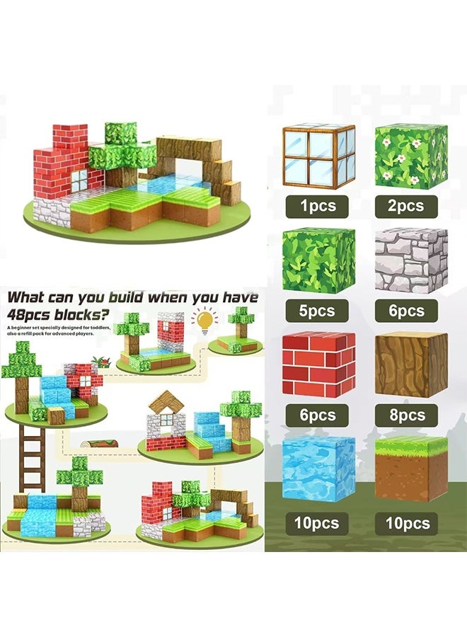 TodyJeyHo 48PCS magnetic building blocks, 2cm magnetic cubes, primitive forest world set, suitable for boys and girls aged 3-5 and 6-8, sensory toys, gifts for girls and boys over 3 years old, essential building toys - Image 2