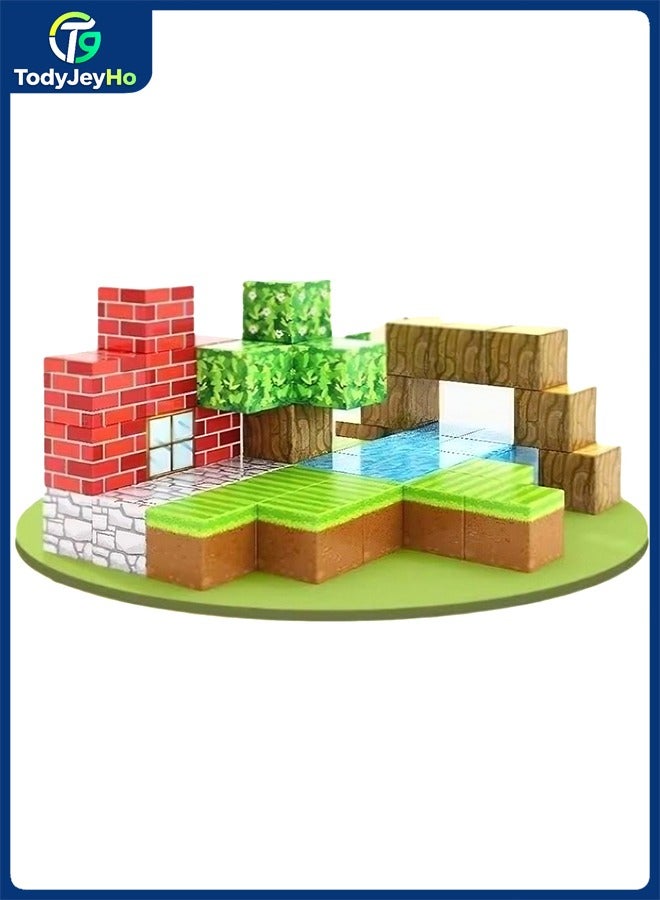 TodyJeyHo 48PCS magnetic building blocks, 2cm magnetic cubes, primitive forest world set, suitable for boys and girls aged 3-5 and 6-8, sensory toys, gifts for girls and boys over 3 years old, essential building toys - Image 1