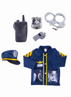 DURKU Police Costume For Kids, 7 Piece Policeman Pretend Play Set Includes Shirt, Hat, Whistle, Walkie Talkie And Other Cop Set Made Of Plastic For Dress Up Party, Police Officer Costume, Role-Playing  - Image 2