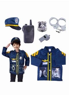 DURKU Police Costume For Kids, 7 Piece Policeman Pretend Play Set Includes Shirt, Hat, Whistle, Walkie Talkie And Other Cop Set Made Of Plastic For Dress Up Party, Police Officer Costume, Role-Playing  - Image 1