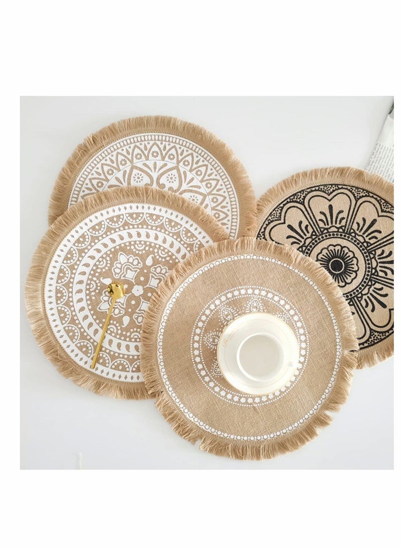 Excefore Round Jute Burlap Table Woven Placemats with Fringe, Vintage Place Mats for Parties, Farmhouse, BBQ, Holidays or Everyday Table Use-Size 15x15 Inches Occasion 6Pcs  - Image 2