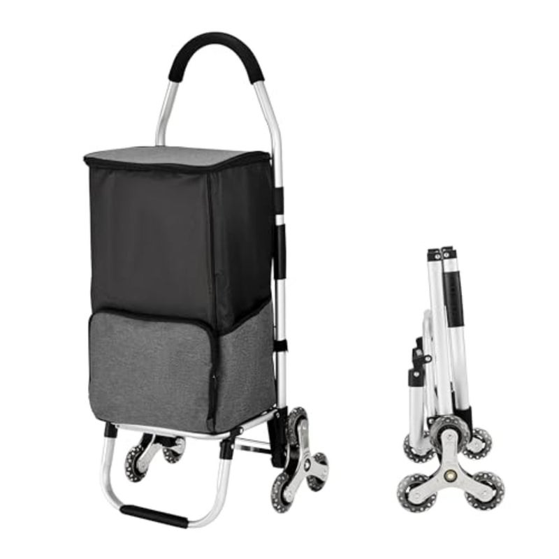 Picnic Trolley Bag - 55L Black- Foldable Shopping Cart with Insulated Bag, Front Zipper Pocket, EVA Wheels, and Aluminum Frame - Ideal for Groceries, Stair Climbing - Image 1