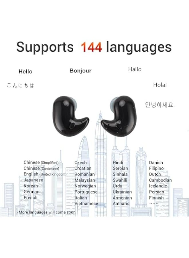 Topleo Language Translator Earbuds, Two Way Translation BT Earphones, Real Time Translation Headset Support 144 Languages, BT Online Translator For Traveling Business Learning (Black) - Image 3
