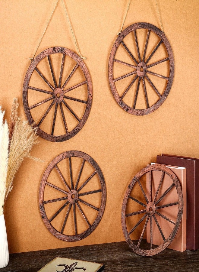 Qunclay Wooden Wagon Wheel Wall Decor 10 Inches Old Western Wood Wagon Wheel Wall Art Farmhouse Wagon Wheels Rustic Yard Decor Wood Hanging Decorative Wheels for Garden Home Bar Garage (8 Pieces) - Image 2