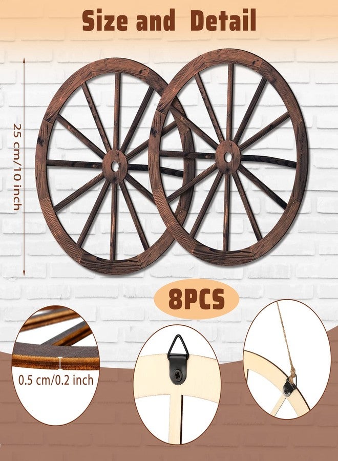 Qunclay Wooden Wagon Wheel Wall Decor 10 Inches Old Western Wood Wagon Wheel Wall Art Farmhouse Wagon Wheels Rustic Yard Decor Wood Hanging Decorative Wheels for Garden Home Bar Garage (8 Pieces) - Image 3