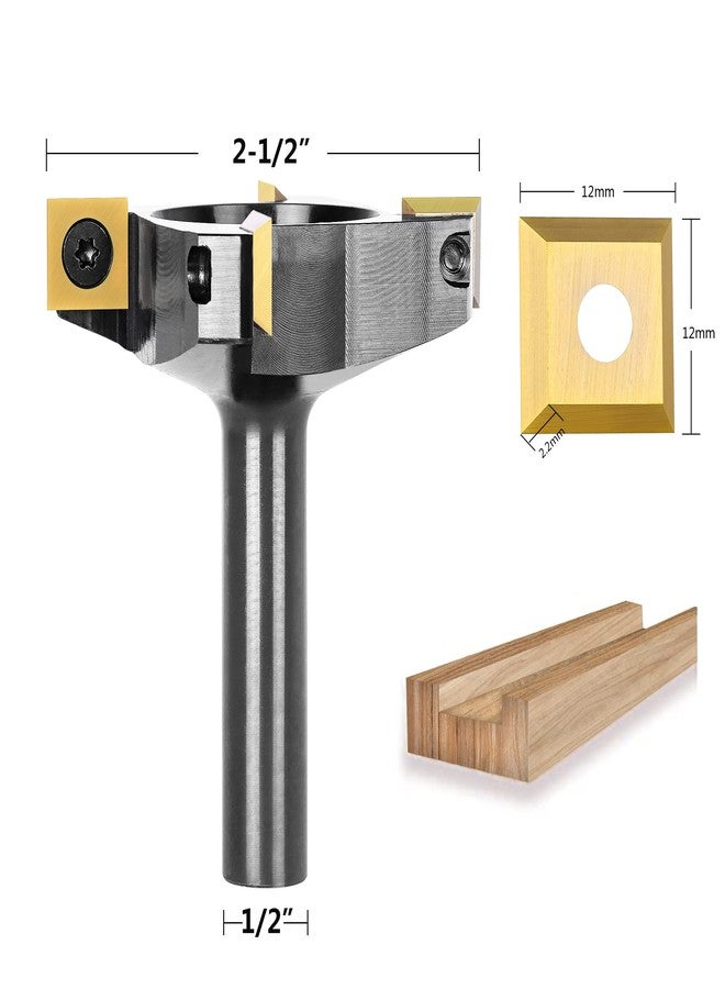 SpeTool CNC Spoilboard Surfacing Router Bit 1/2" Shank 2-1/2" Cutting Diameter,4 Wings Coated Carbide Insert Slab Flatting Router Planer Bit Wood Planing Bit Woodworking Tools - Image 2