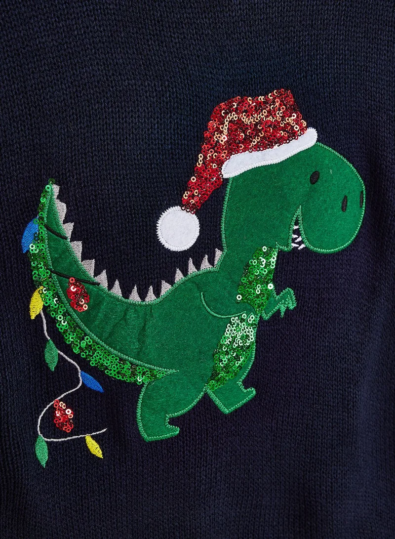 BRAVE SOUL Girls Dinosaur Applique Sequin Jumper