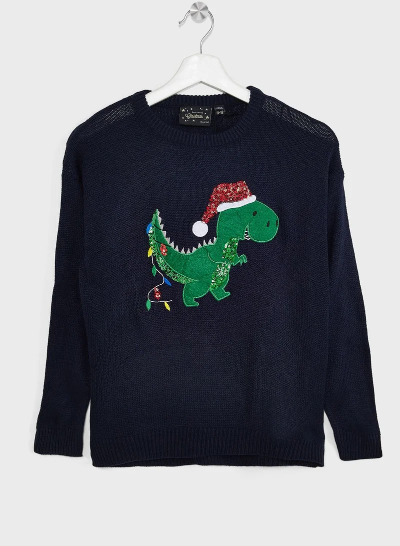 BRAVE SOUL Girls Dinosaur Applique Sequin Jumper