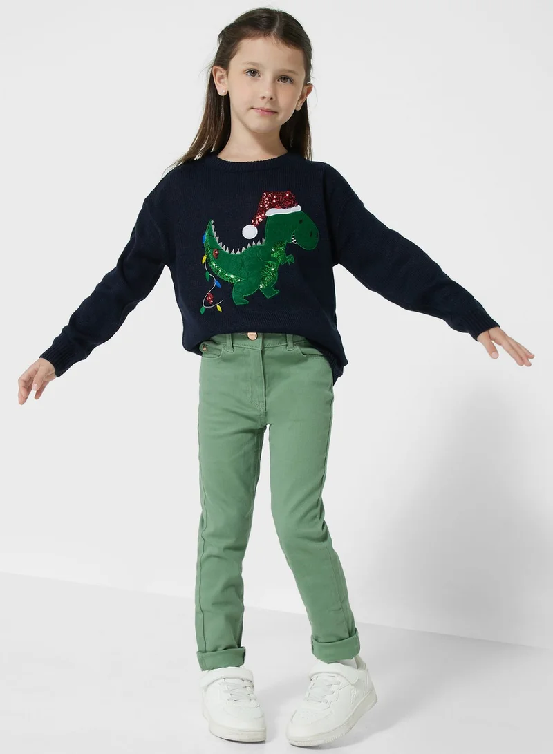 BRAVE SOUL Girls Dinosaur Applique Sequin Jumper