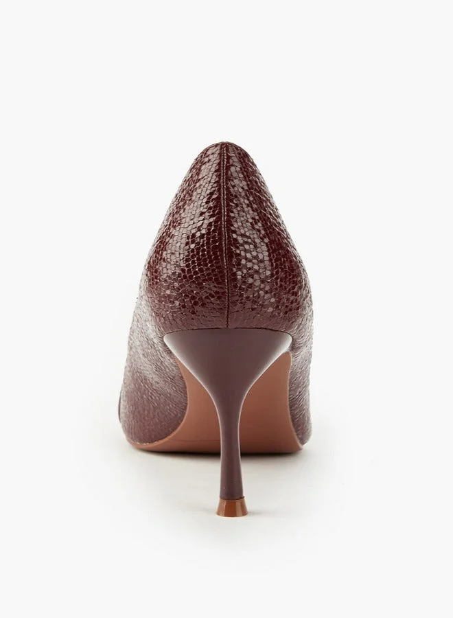 Flora Bella By Shoexpress BURGUNDY Flora Bella Textured Slip-On Pumps With Stiletto Heels for Women | Best Price UAE