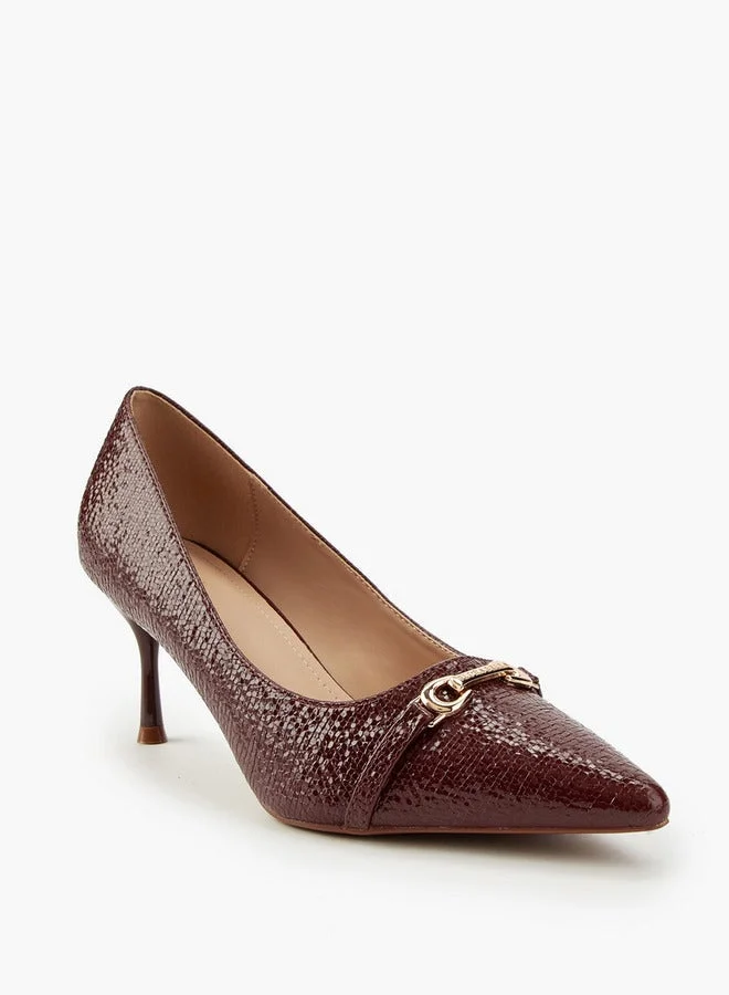 Flora Bella By Shoexpress BURGUNDY Flora Bella Textured Slip-On Pumps With Stiletto Heels for Women | Best Price UAE