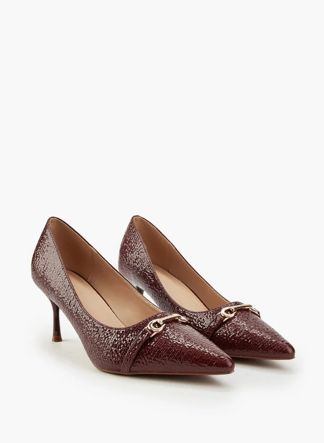 Flora Bella By Shoexpress BURGUNDY Flora Bella Textured Slip-On Pumps With Stiletto Heels for Women | Best Price UAE