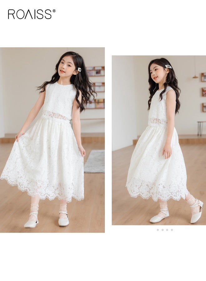 roaiss Girls Camisole and Long Skirt Set, Stylish Summer Outfit with Sleeveless Top and Lace Long Skirt, 2 Piece Comortable Clothing Set for Little Girls  - Image 4