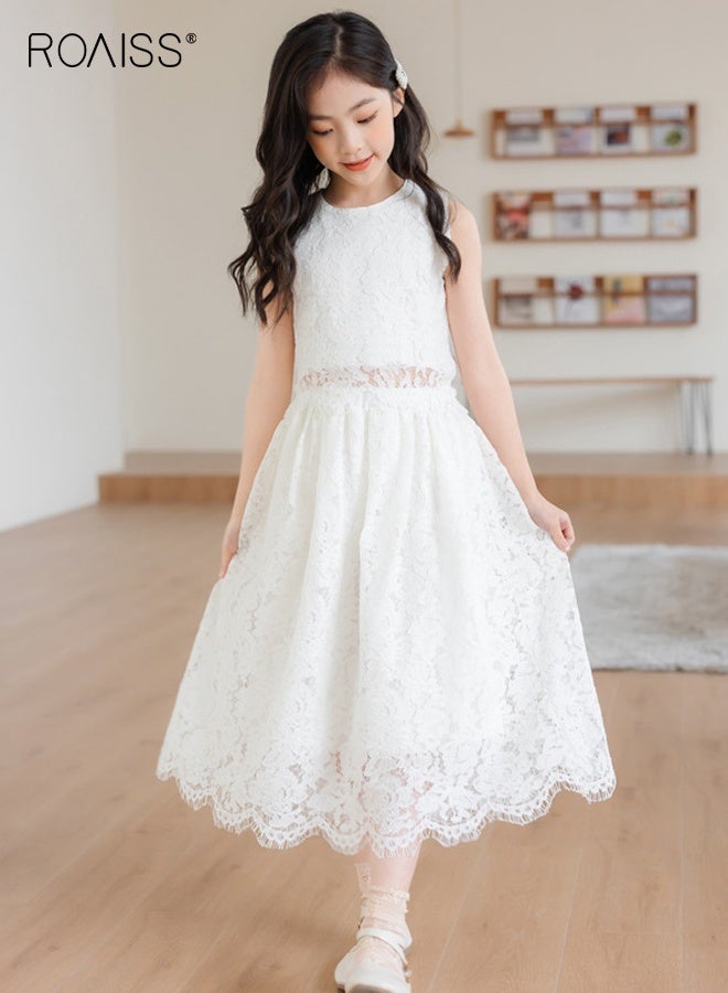 roaiss Girls Camisole and Long Skirt Set, Stylish Summer Outfit with Sleeveless Top and Lace Long Skirt, 2 Piece Comortable Clothing Set for Little Girls  - Image 2