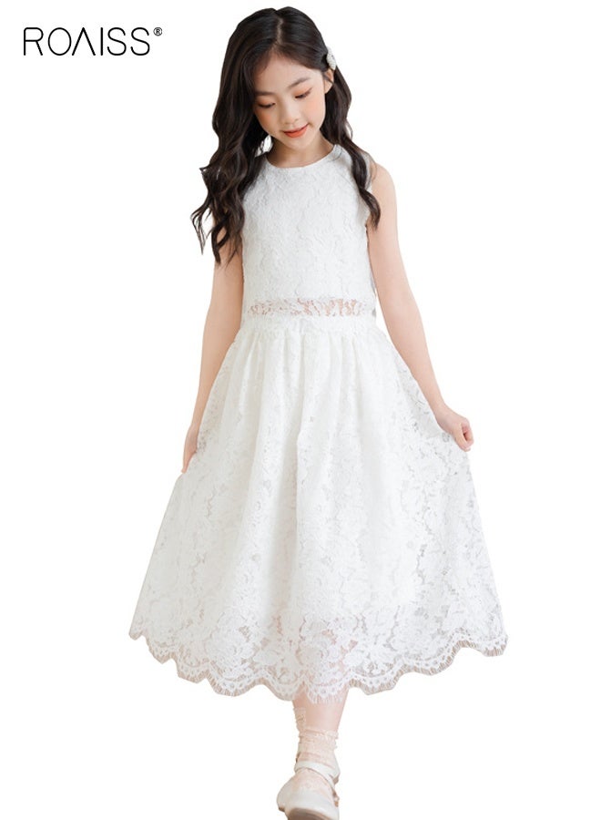 roaiss Girls Camisole and Long Skirt Set, Stylish Summer Outfit with Sleeveless Top and Lace Long Skirt, 2 Piece Comortable Clothing Set for Little Girls - Image 2