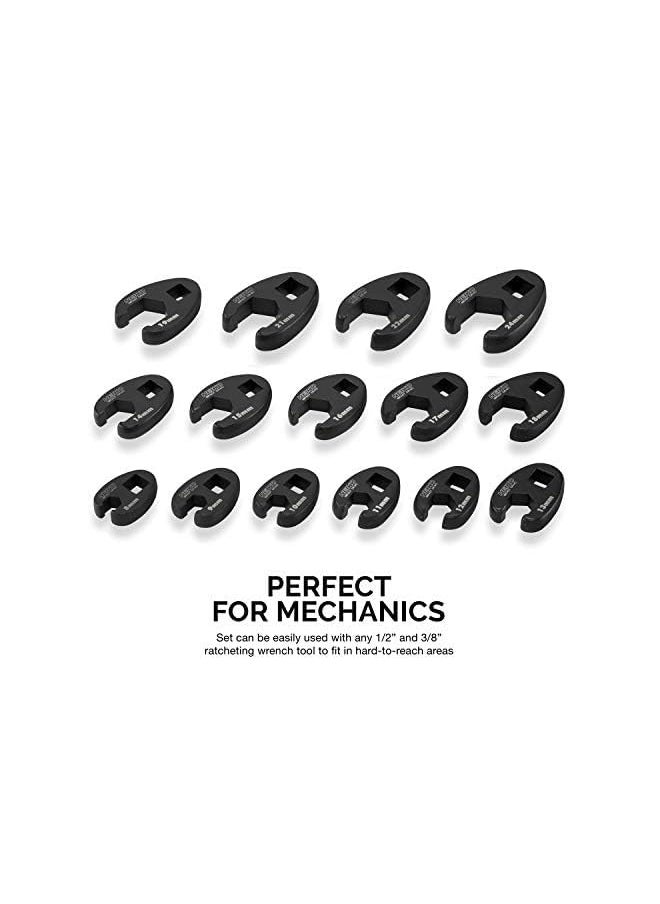 Neiko - 03324A Crowfoot Wrench Set 1/2 Inch And 3/8 Inch Drive 15 Piece Metric Crows Foot Wrench Sizes 8Mm 24Mm Chrome Moly Flare Nut Wrench Set - Image 1