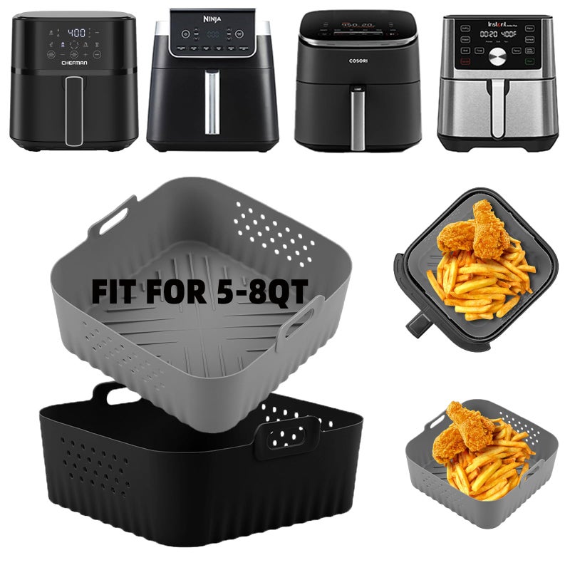 LYHOLKEER Air Fryer Silicone Liners for COSORI Air Fryer 9-in-1 5QT 5.8QT 6QT 6.8QT,2 Pcs Reusable Square Airfryer Liners for Ninja/Instant Pot Vortex Plus/Paris Hilton/Chefman/Cuisinart/Gourmia 6QT - Image 1