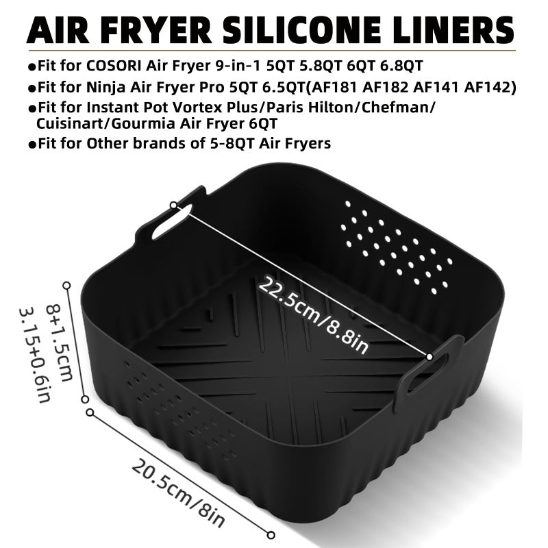 LYHOLKEER Air Fryer Silicone Liners for COSORI Air Fryer 9-in-1 5QT 5.8QT 6QT 6.8QT,2 Pcs Reusable Square Airfryer Liners for Ninja/Instant Pot Vortex Plus/Paris Hilton/Chefman/Cuisinart/Gourmia 6QT - Image 2