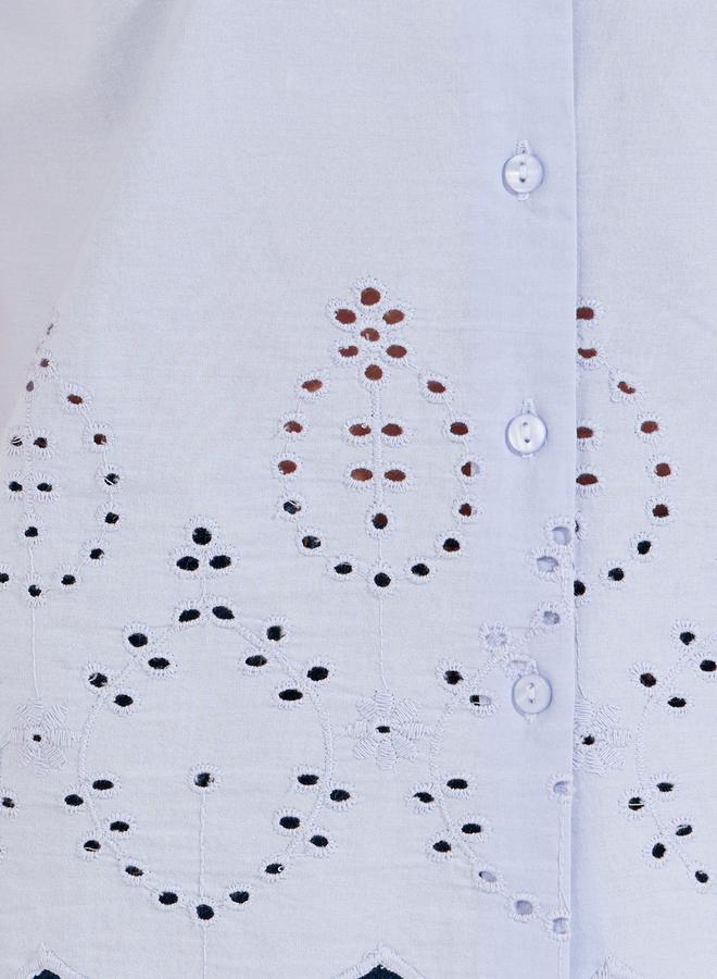 Styli Notch Collared Schiffli Border Sleeveless Shirt - Image 3