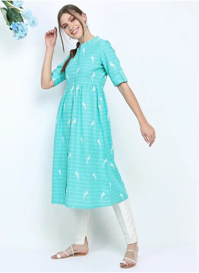 Vishudh Women Blue Printed Anarkali Kurta by Styli