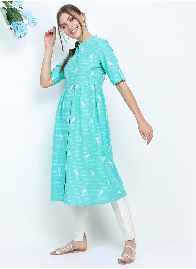 Vishudh Women Blue Printed Anarkali Kurta by Styli  - Image 2