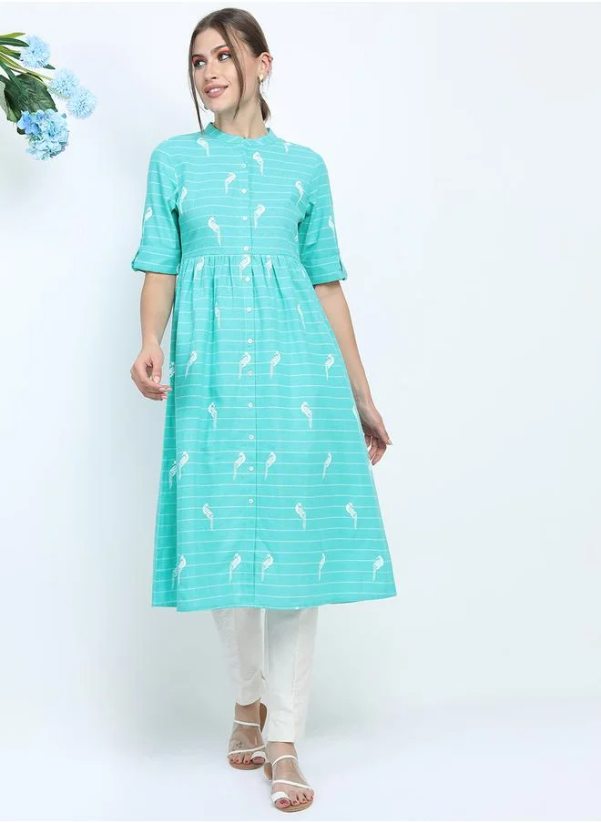 Vishudh Women Blue Printed Anarkali Kurta by Styli