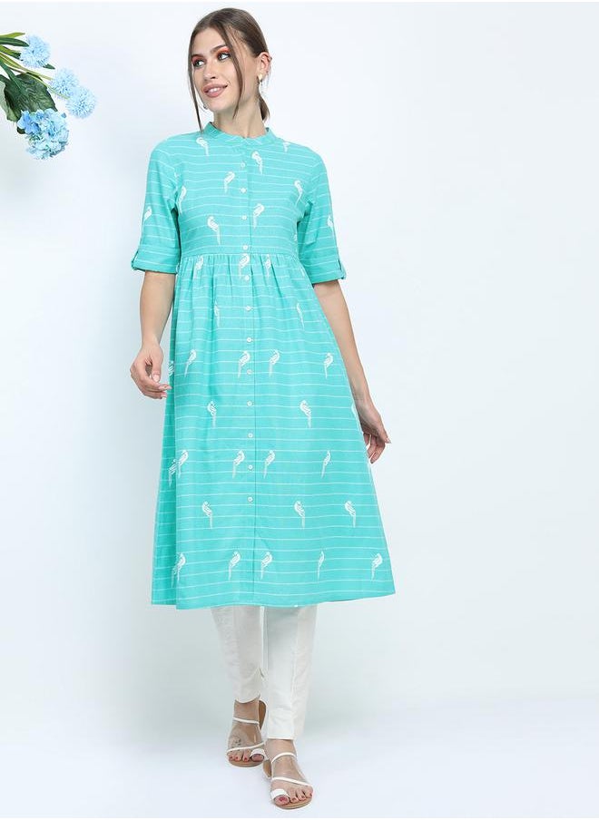 Vishudh Women Blue Printed Anarkali Kurta by Styli  - Image 1