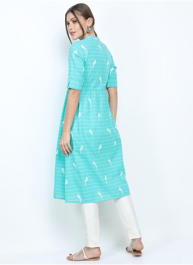 Vishudh Women Blue Printed Anarkali Kurta by Styli  - Image 3