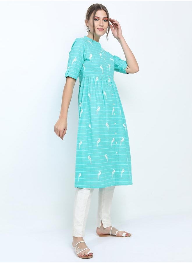 Vishudh Women Blue Printed Anarkali Kurta by Styli  - Image 5