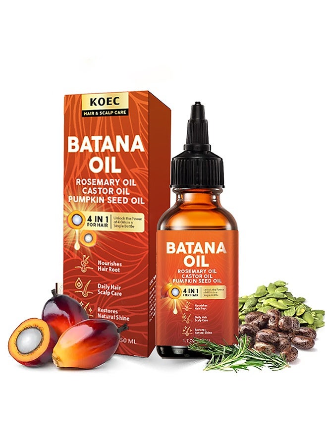 ك أو إي سي زيت باتانا لنمو الشعر، زيت عضوي 4 في 1 للشعر مع إكليل الجبل، الخروع، وزيت بذور اليقطين، علاج مغذي لجميع أنواع الشعر، 50 مل - Image 1