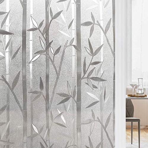 RAUSHIK 3D Window Films Privacy Vinyl Frosted Film Self Adhesive Decorative Film for Office Glass Partition/Glass Door/Bathroom Door/Window Heat Control Anti UV (White Bamboo, 12 * 48 inch) - Image 1