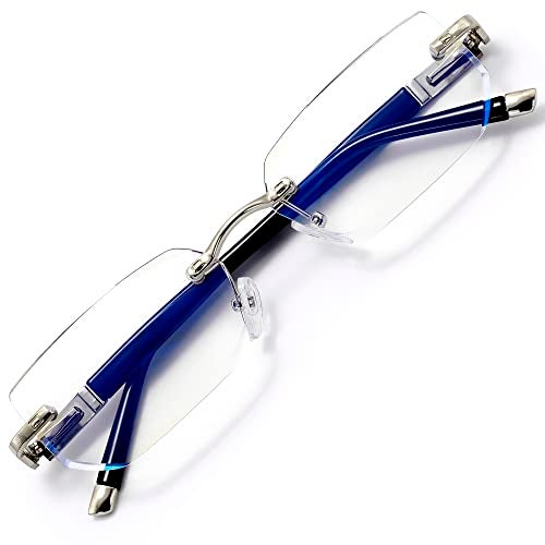 HIGHLIKE Rimless Reading Glasses, Spring Hinge Readers, Diamond Cut Edge Design Blue Light Glasses, Silver 1.25 x - Image 1
