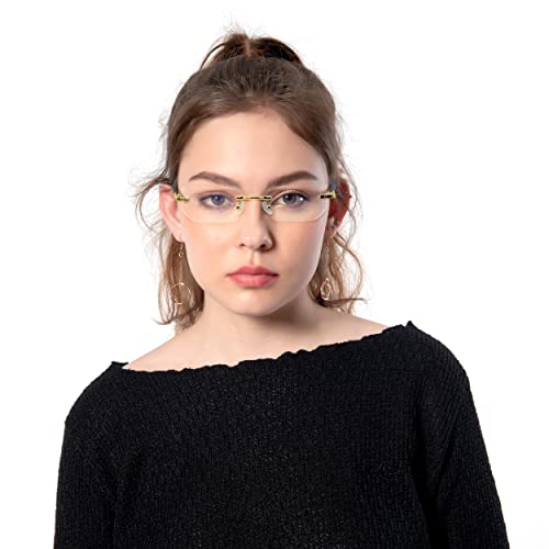 HIGHLIKE Rimless Reading Glasses, Spring Hinge Readers, Diamond Cut Edge Design Blue Light Glasses, Silver 1.25 x - Image 3