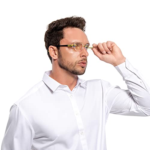 HIGHLIKE Rimless Reading Glasses, Spring Hinge Readers, Diamond Cut Edge Design Blue Light Glasses, Silver 1.25 x - Image 2