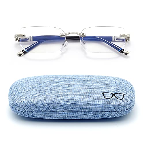 HIGHLIKE Rimless Reading Glasses, Spring Hinge Readers, Diamond Cut Edge Design Blue Light Glasses, Silver 1.25 x - Image 4