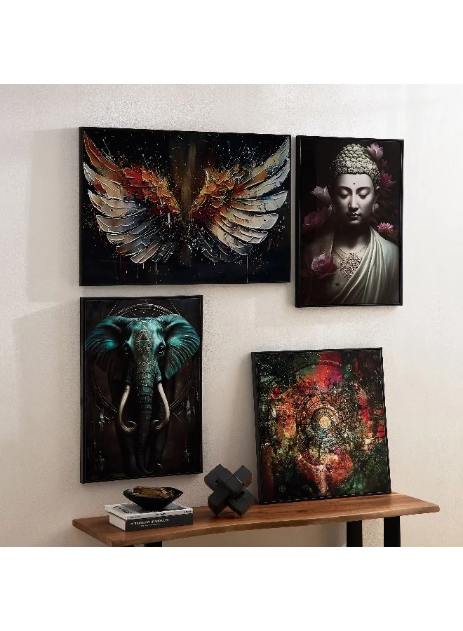 Home Box Fossel Elephant Framed Canvas with ABS High Gloss Surface - 50x70x3 cm