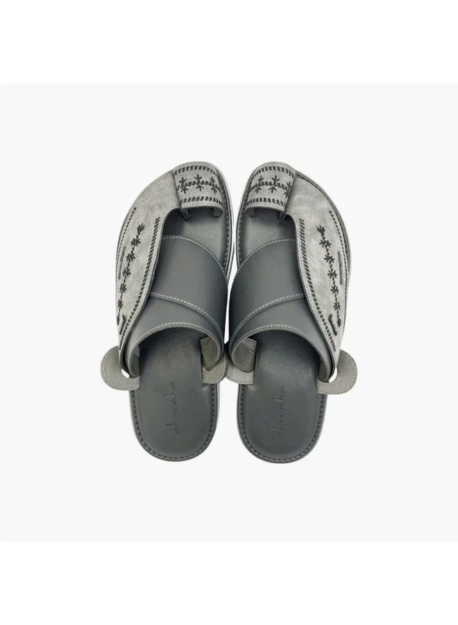 Al Waha Men's Embroidered Slip-On Arabic Sandals with Toe Loop