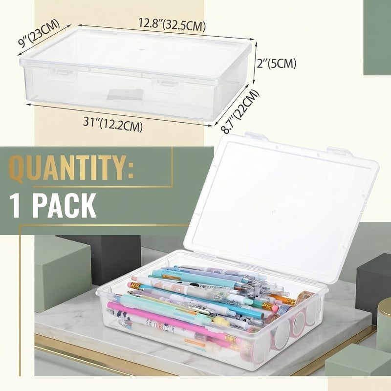 Qunclay 1 Pcs 13'' X 9'' X 2'' Plastic Storage Box with Lid Multipurpose Craft Organizers Plastic Containers Clear Pencil Case Art Satchel Storage Case for Beads Ornaments Crafts Accessories - Image 2